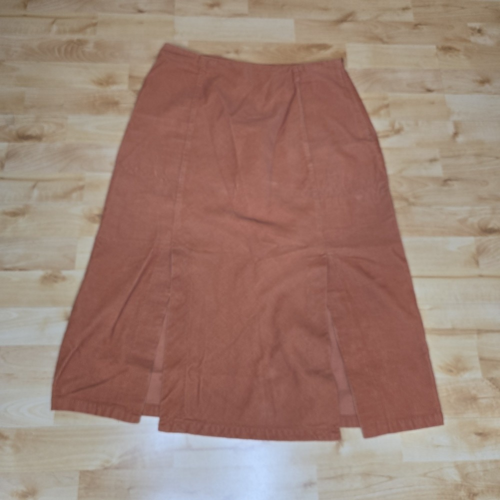 Vintage ESPRIT Corduroy Midi Skirt‎ Orange Size 10 Split Hem